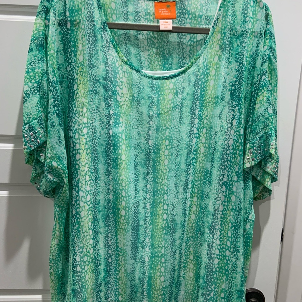 Hearts of Palm Teal Patterned Blouse